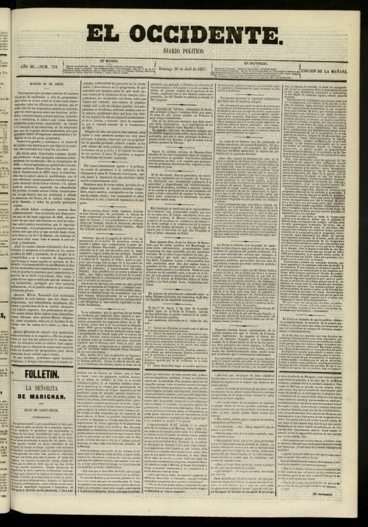 Miniatura de El Occidente: diario político del 26 de abril de 1857, nº 712