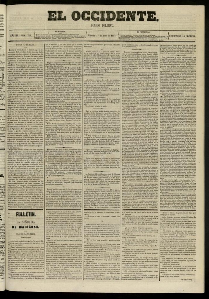 Miniatura de El Occidente: diario político del 1 de mayo de 1857, nº 716