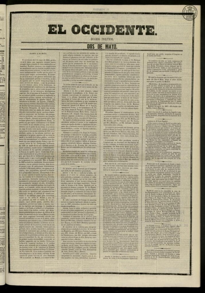 Miniatura de El Occidente: diario político del 2 de mayo de 1857, nº 717