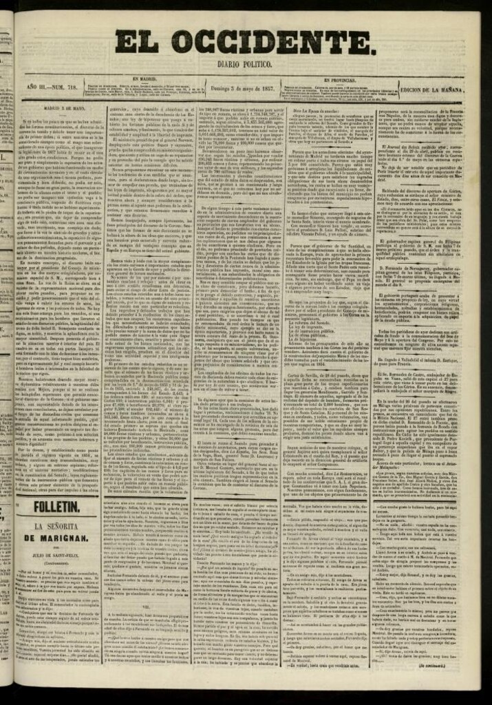 Miniatura de El Occidente: diario político del 3 de mayo de 1857, nº 718