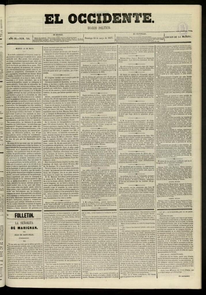 Miniatura de El Occidente: diario político del 10 de mayo de 1857, nº 724