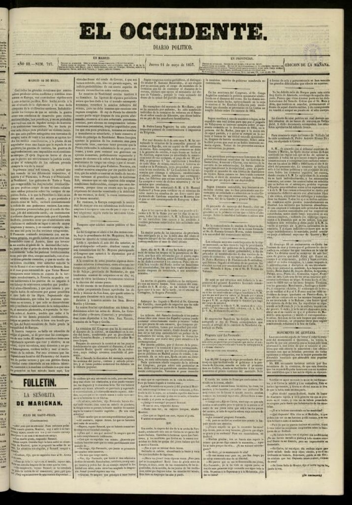 Miniatura de El Occidente: diario político del 14 de mayo de 1857, nº 727