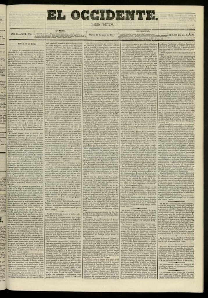 Miniatura de El Occidente: diario político del 19 de mayo de 1857, nº 730