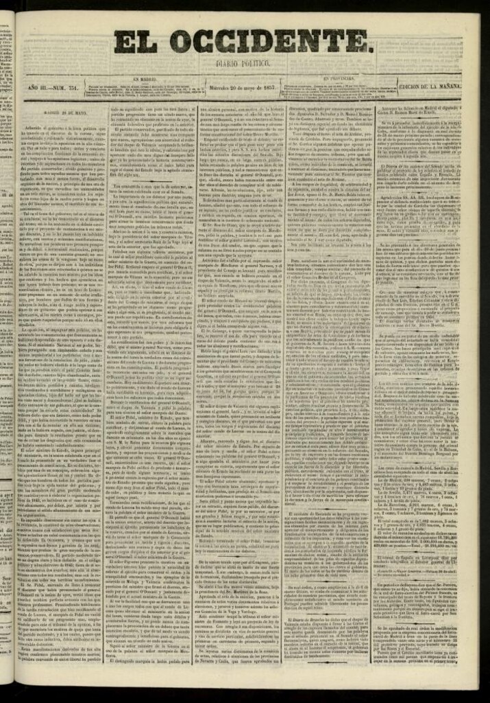 Miniatura de El Occidente: diario político del 20 de mayo de 1857, nº 731
