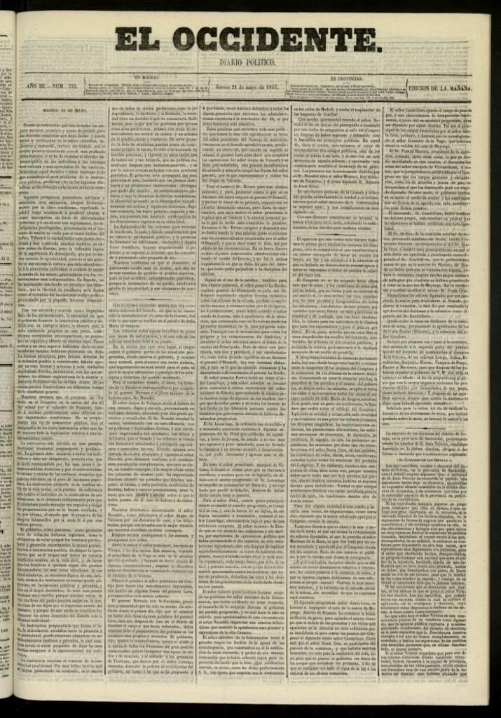 Miniatura de El Occidente: diario político del 21 de mayo de 1857, nº 732