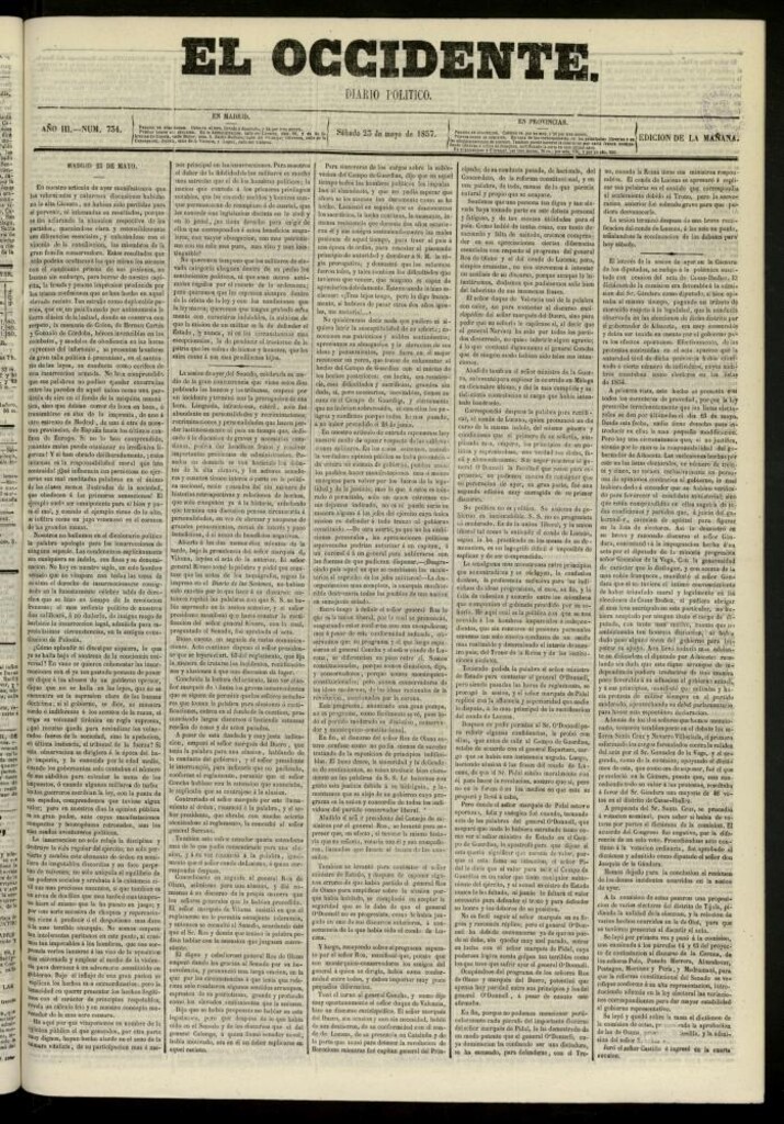 Miniatura de El Occidente: diario político del 23 de mayo de 1857, nº 734