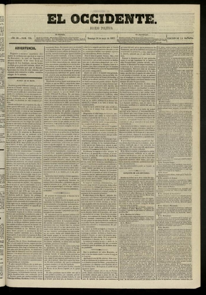 Miniatura de El Occidente: diario político del 24 de mayo de 1857, nº 735