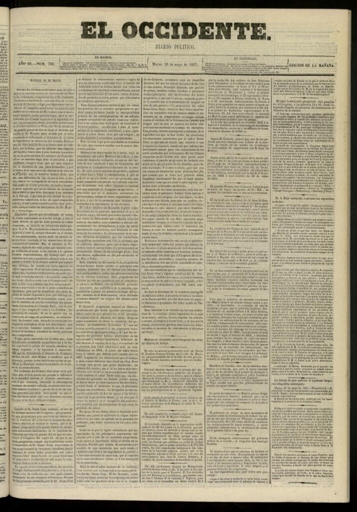 Miniatura de El Occidente: diario político del 26 de mayo de 1857, nº 736