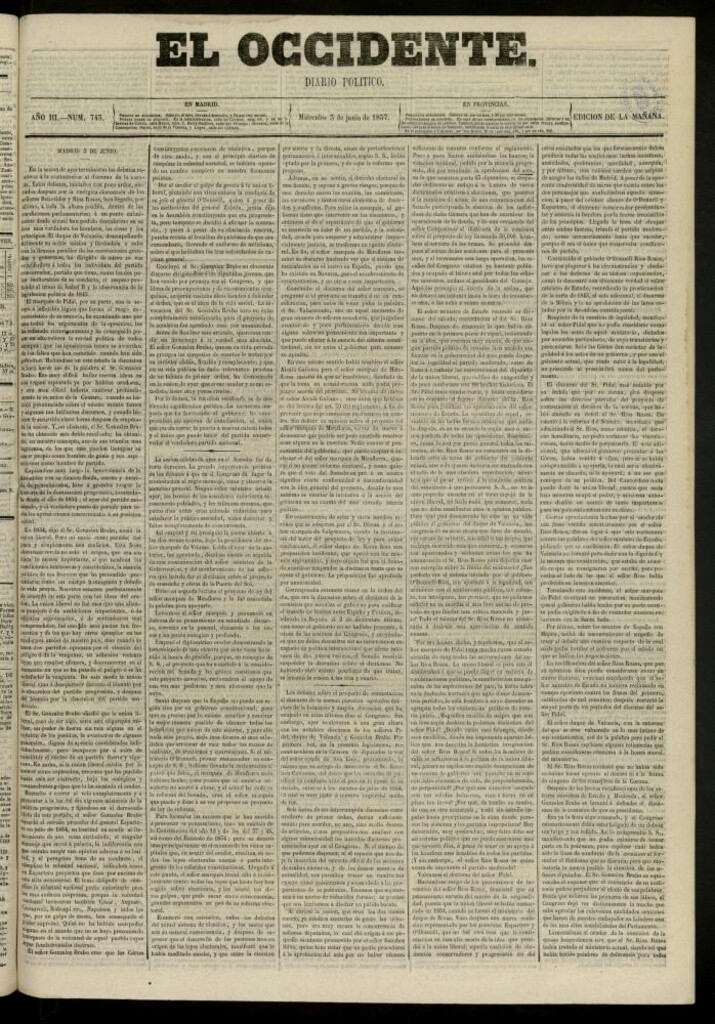 Miniatura de El Occidente: diario político del 3 de junio de 1857, nº 743