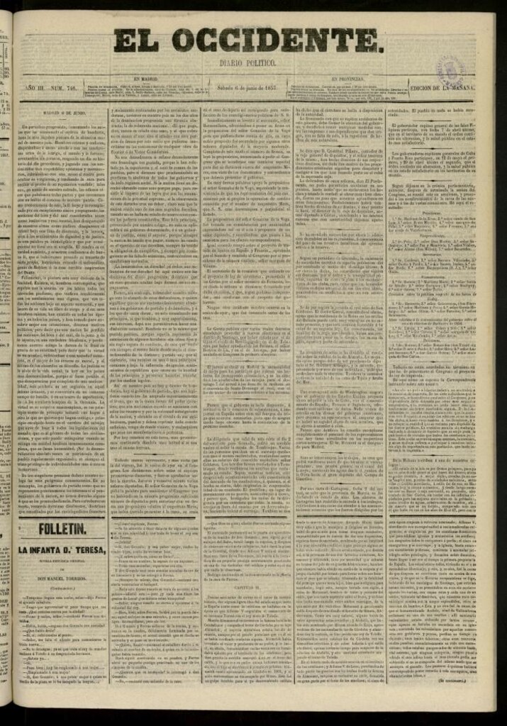 Miniatura de El Occidente: diario político del 6 de junio de 1857, nº 746