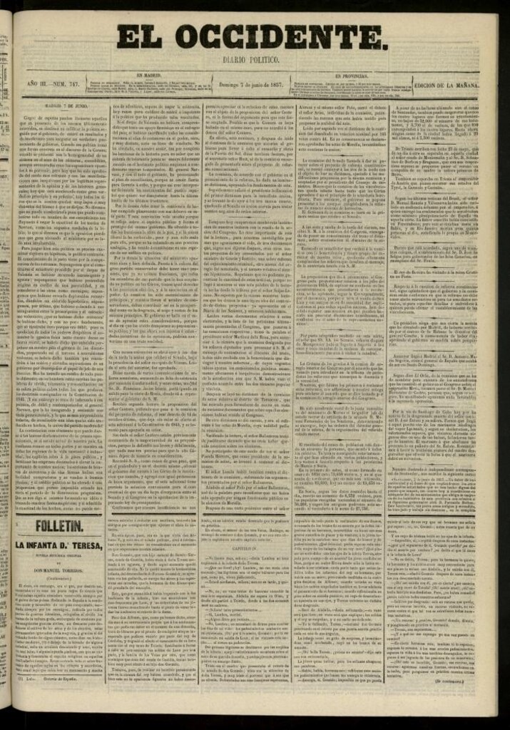 Miniatura de El Occidente: diario político del 7 de junio de 1857, nº 747