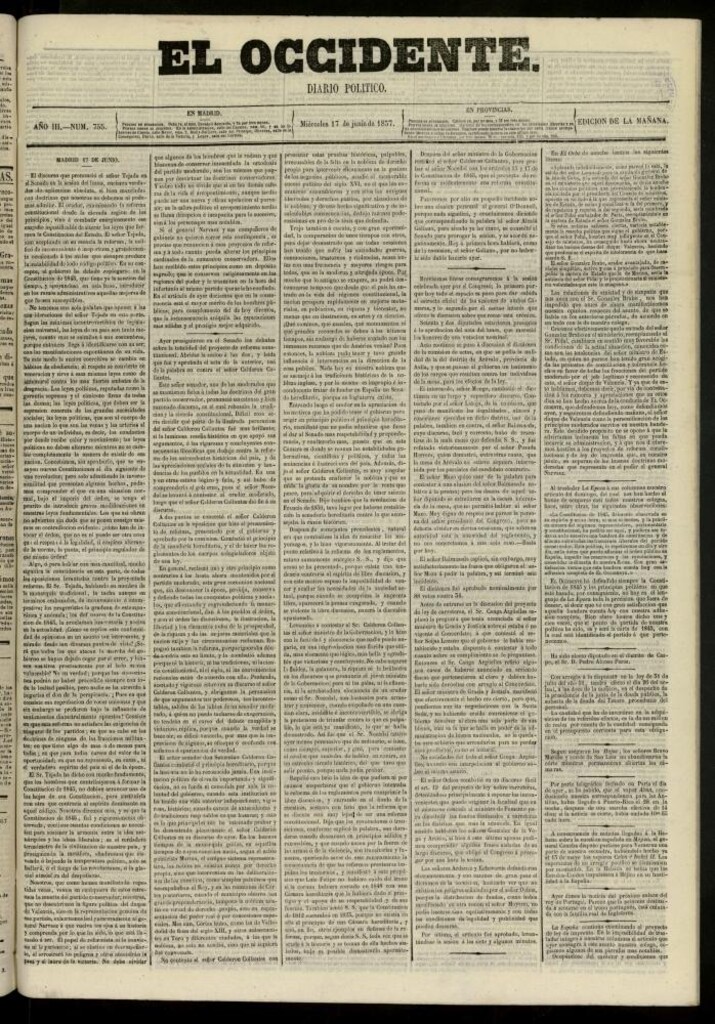 Miniatura de El Occidente: diario político del 17 de junio de 1857, nº 755
