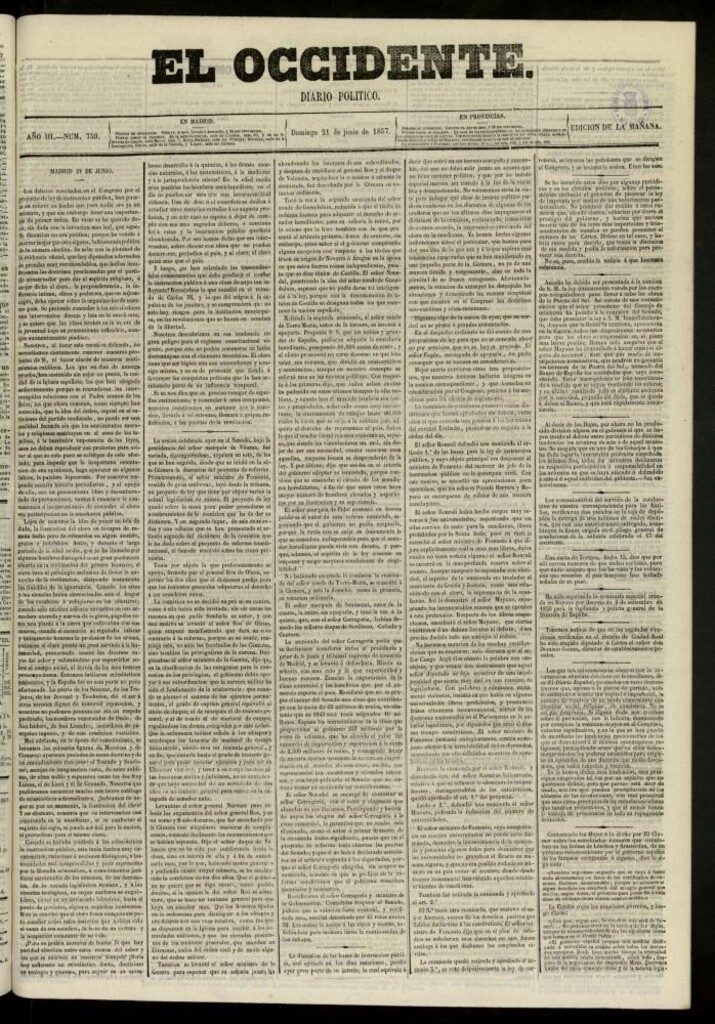 Miniatura de El Occidente: diario político del 21 de junio de 1857, nº 759