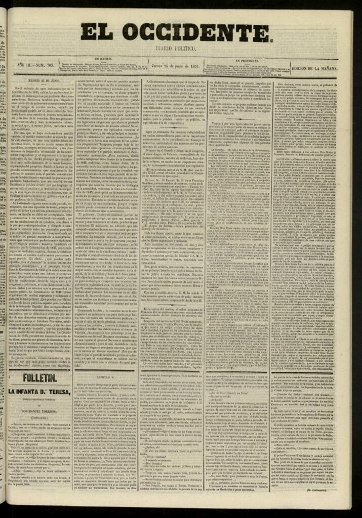 Miniatura de El Occidente: diario político del 25 de junio de 1857, nº 763