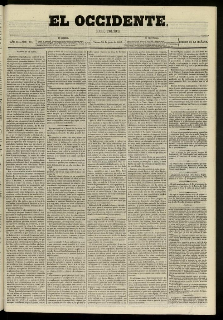 Miniatura de El Occidente: diario político del 26 de junio de 1857, nº 764