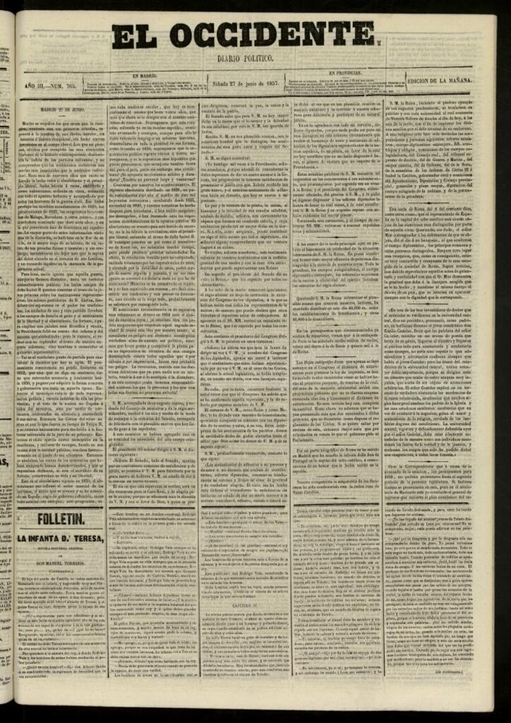 Miniatura de El Occidente: diario político del 27 de junio de 1857, nº 765