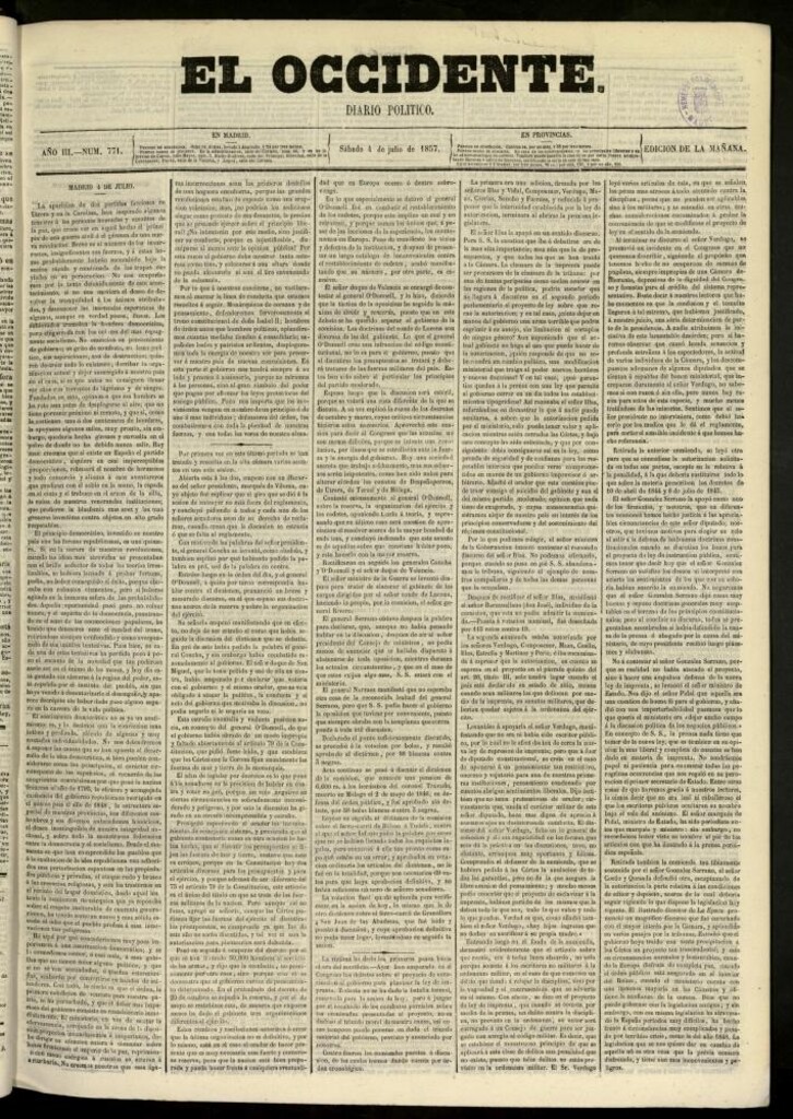 Miniatura de El Occidente: diario político del 4 de julio de 1857, nº 771