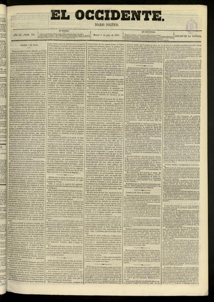 Miniatura de El Occidente: diario político del 7 de julio de 1857, nº 773