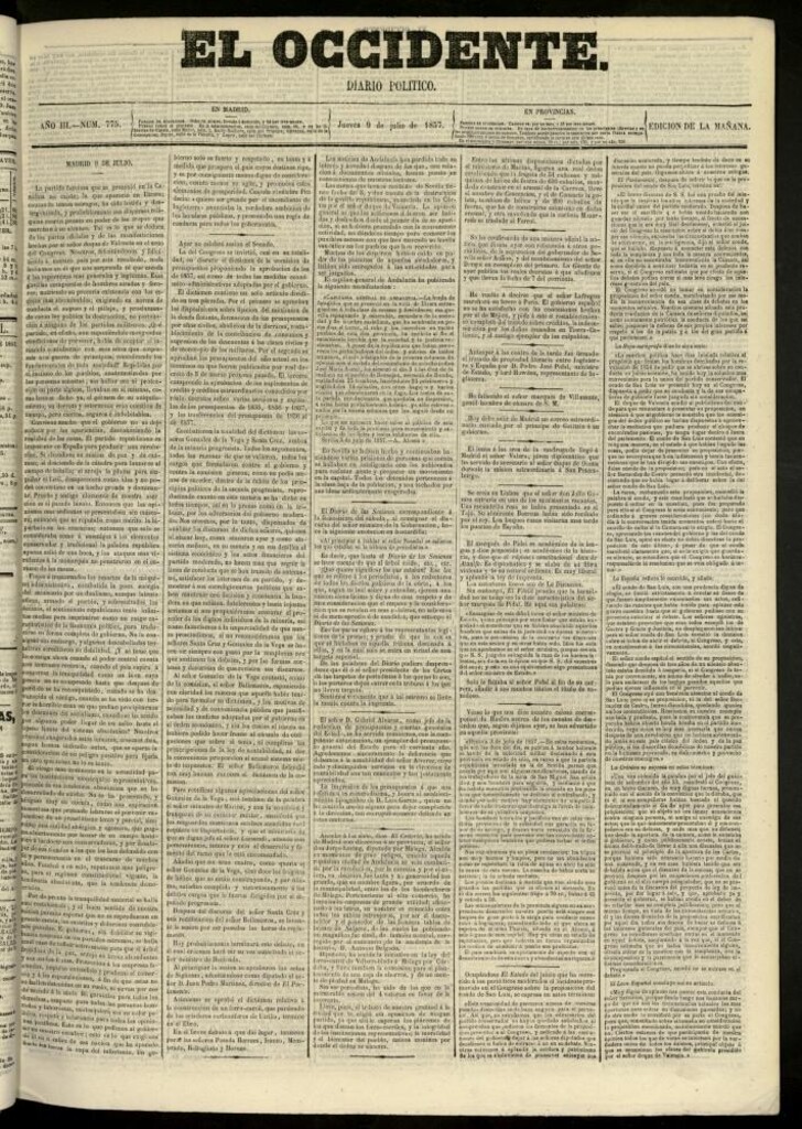 Miniatura de El Occidente: diario político del 9 de julio de 1857, nº 775