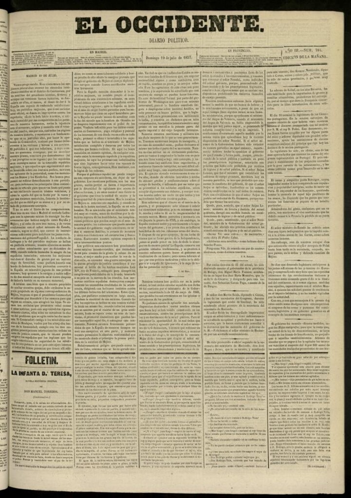 Miniatura de El Occidente: diario político del 19 de julio de 1857, nº 784