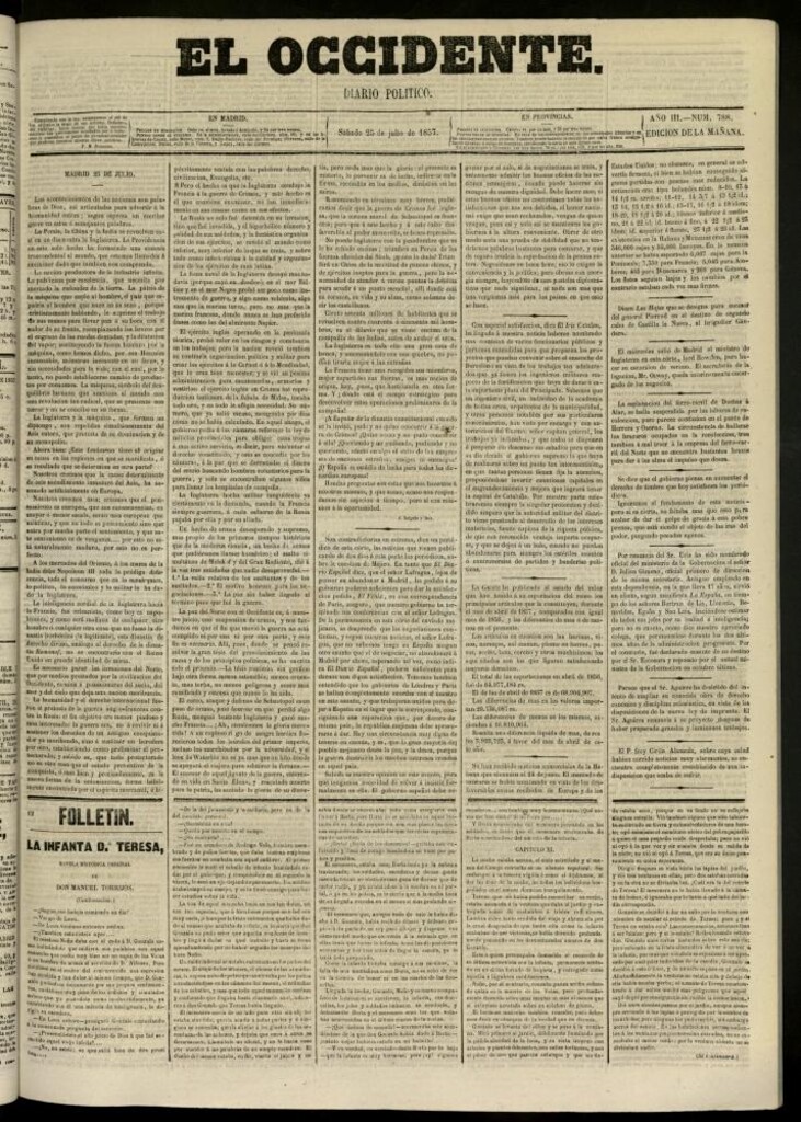Miniatura de El Occidente: diario político del 25 de julio de 1857, nº 788 [sic]