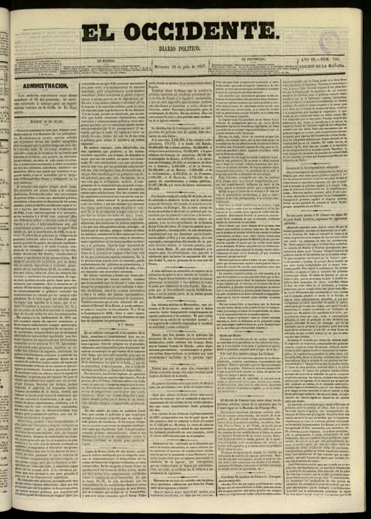 Miniatura de El Occidente: diario político del 29 de julio de 1857, nº 791