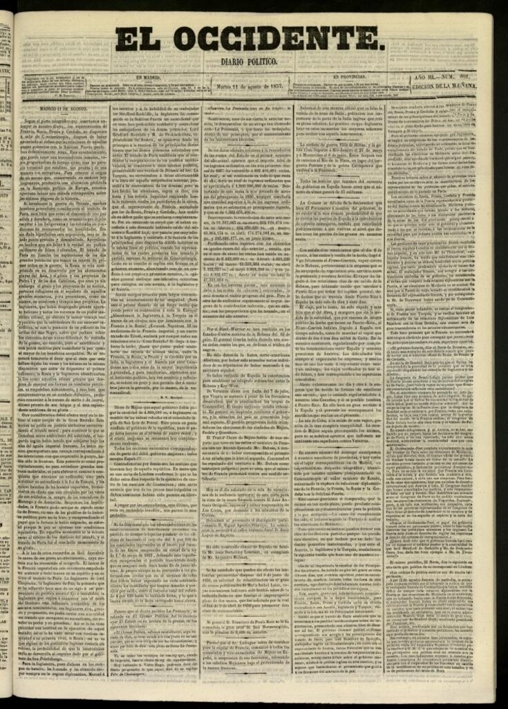 Miniatura de El Occidente: diario político del 11 de agosto de 1857, nº 801