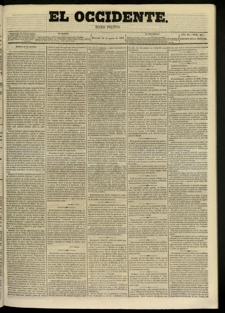 Miniatura de El Occidente: diario político del 26 de agosto de 1857, nº 814