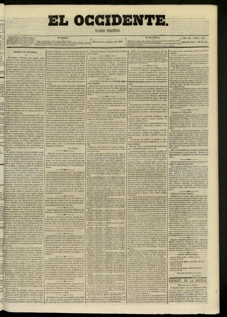 Miniatura de El Occidente: diario político del 8 de septiembre de 1857, nº 826