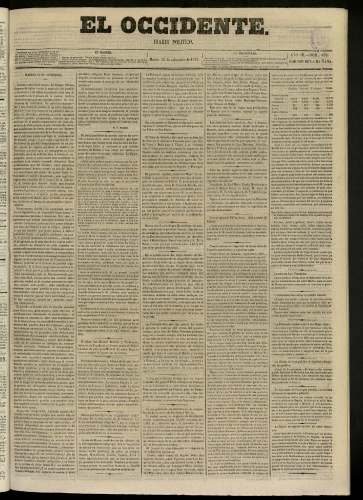 Miniatura de El Occidente: diario político del 15 de septiembre de 1857, nº 832