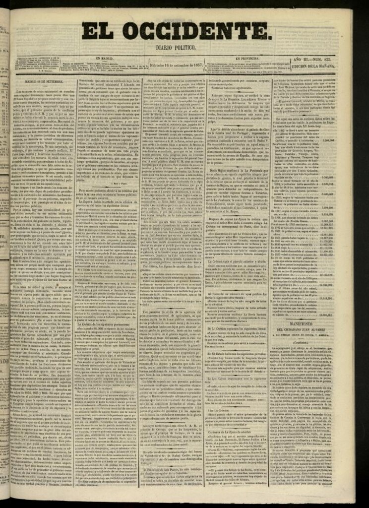Miniatura de El Occidente: diario político del 16 de septiembre de 1857, nº 833