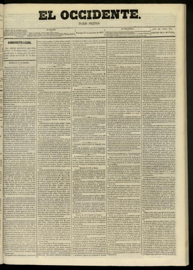Miniatura de El Occidente: diario político del 27 de septiembre de 1857, nº 841