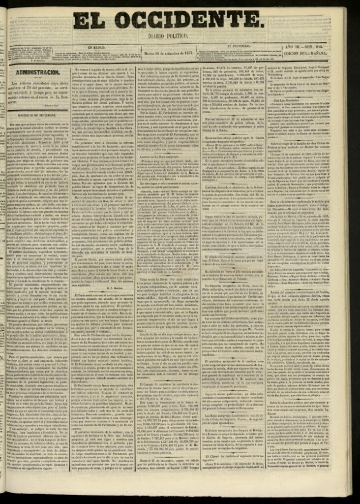 Miniatura de El Occidente: diario político del 29 de septiembre de 1857, nº 842