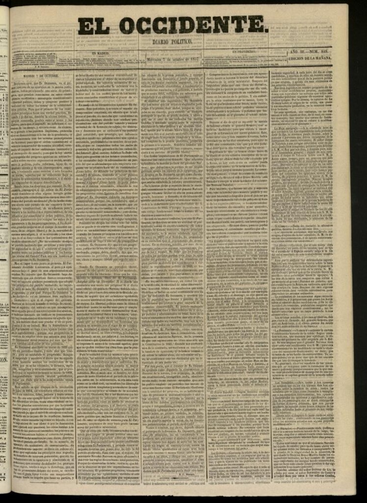 Miniatura de El Occidente: diario político del 7 de octubre de 1857, nº 849