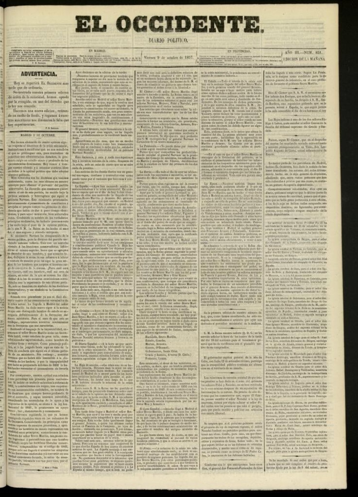 Miniatura de El Occidente: diario político del 9 de octubre de 1857, nº 851