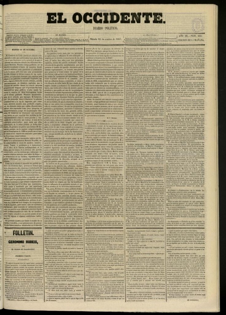 Miniatura de El Occidente: diario político del 10 de octubre de 1857, nº 852