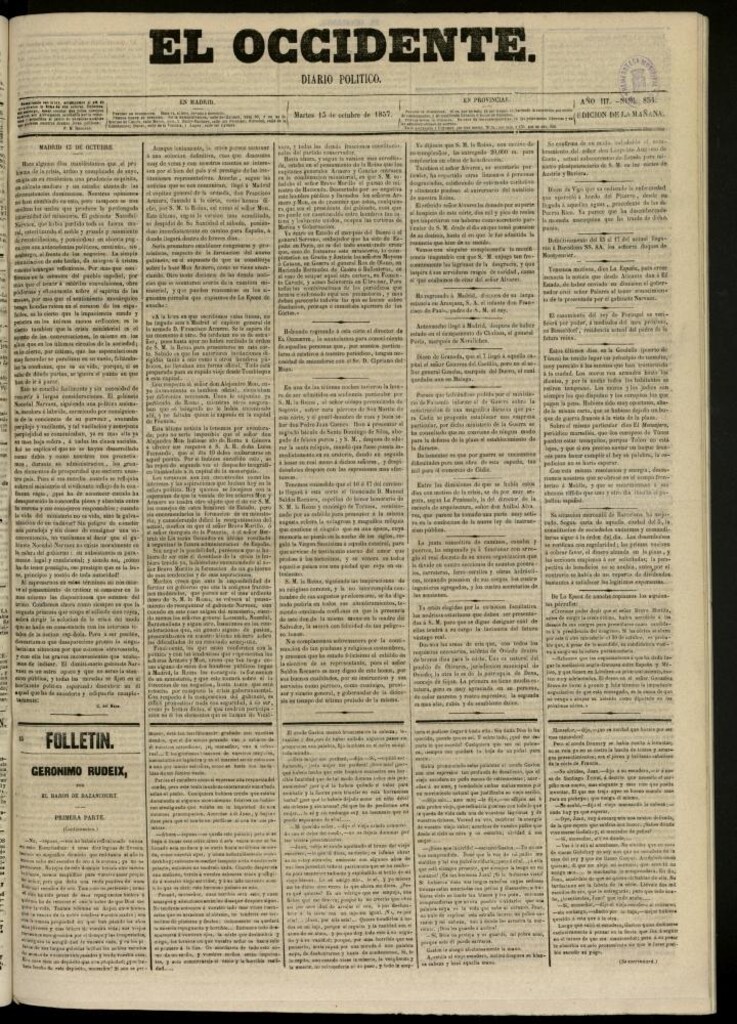 Miniatura de El Occidente: diario político del 13 de octubre de 1857, nº 854