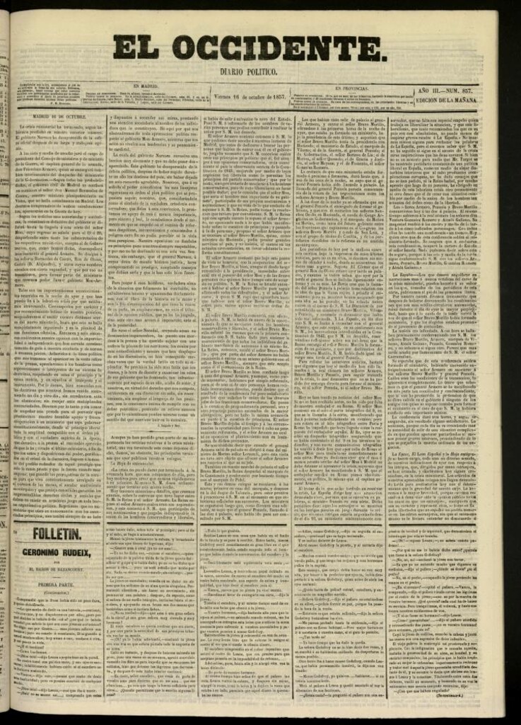 Miniatura de El Occidente: diario político del 16 de octubre de 1857, nº 857