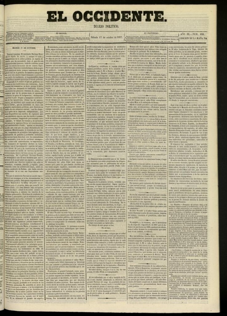 Miniatura de El Occidente: diario político del 17 de octubre de 1857, nº 858
