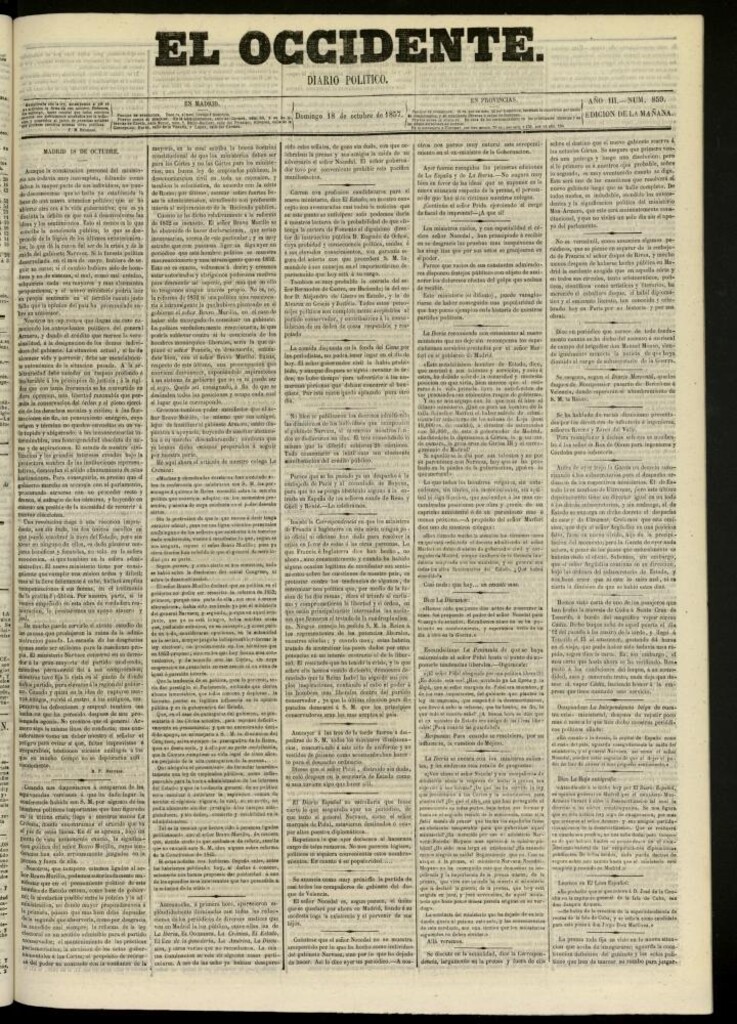 Miniatura de El Occidente: diario político del 18 de octubre de 1857, nº 859