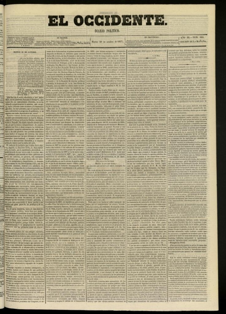 Miniatura de El Occidente: diario político del 20 de octubre de 1857, nº 860