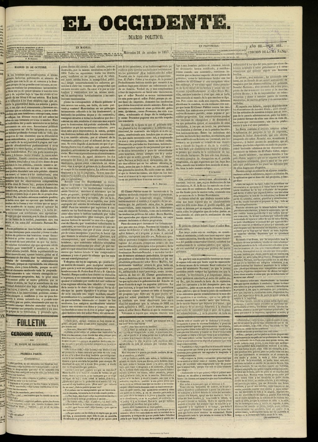Miniatura de El Occidente: diario político del 21 de octubre de 1857, nº 861