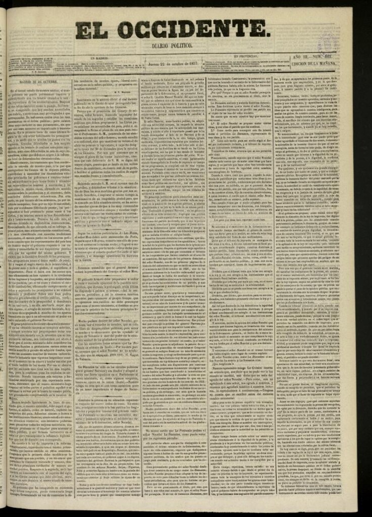 Miniatura de El Occidente: diario político del 22 de octubre de 1857, nº 862