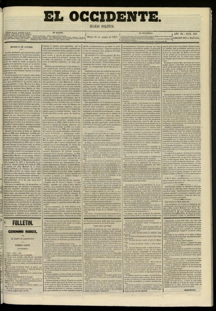 Miniatura de El Occidente: diario político del 27 de octubre de 1857, nº 866