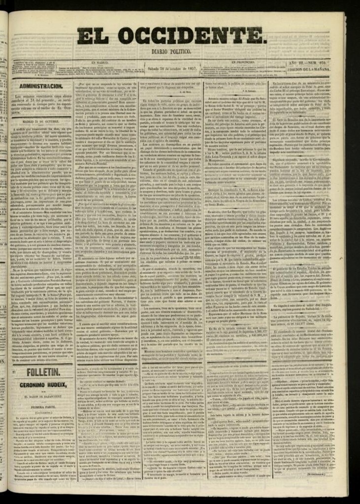 Miniatura de El Occidente: diario político del 31 de octubre de 1857, nº 870
