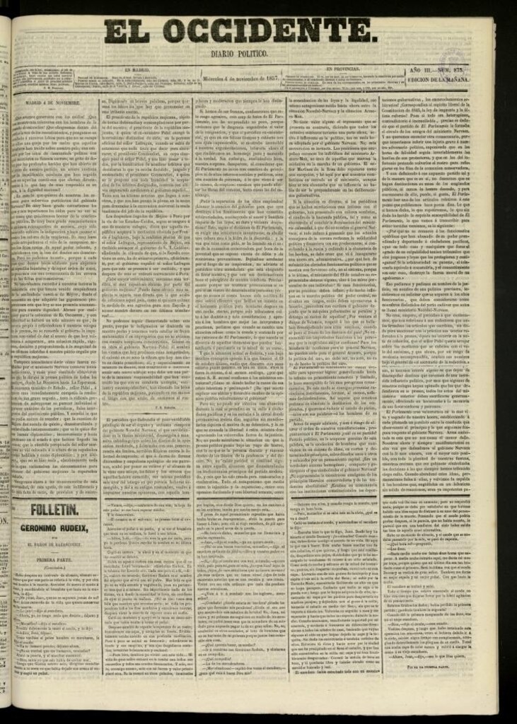 Miniatura de El Occidente: diario político del 4 de noviembre de 1857, nº 873