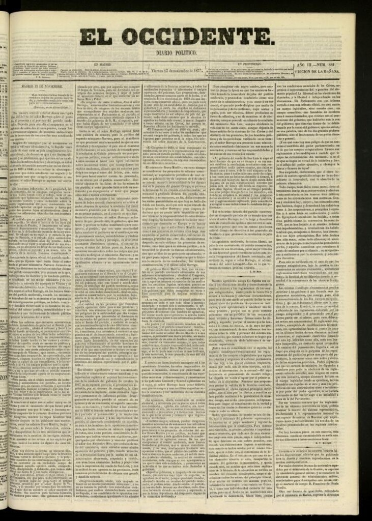 Miniatura de El Occidente: diario político del 13 de noviembre de 1857, nº 881