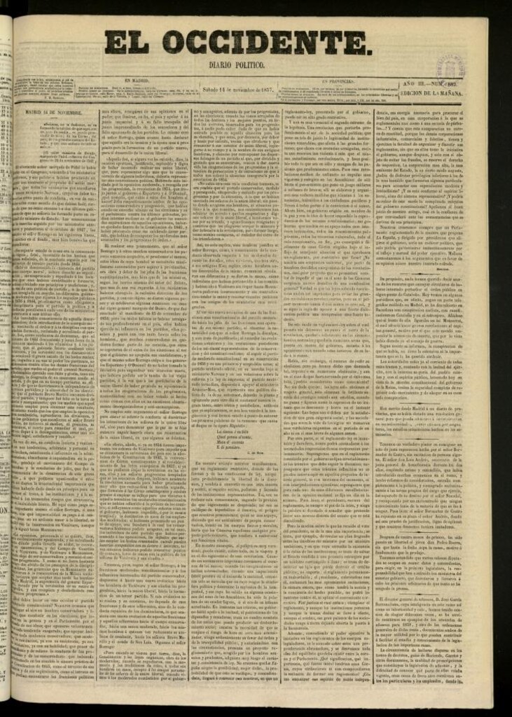 Miniatura de El Occidente: diario político del 14 de noviembre de 1857, nº 882