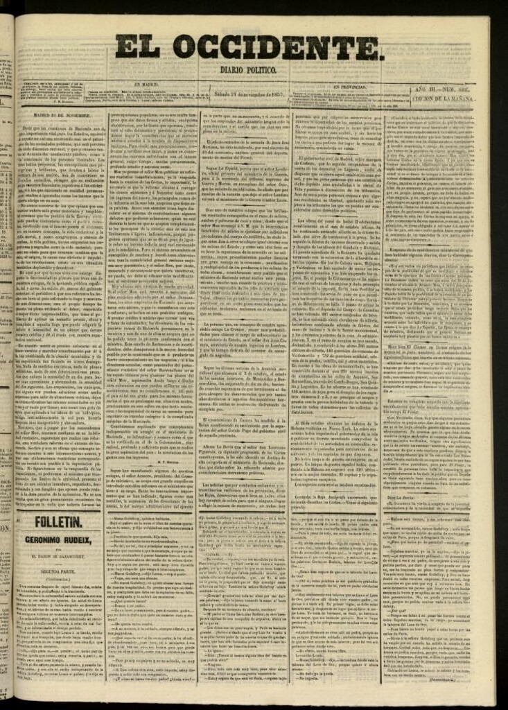 Miniatura de El Occidente: diario político del 21 de noviembre de 1857, nº 888