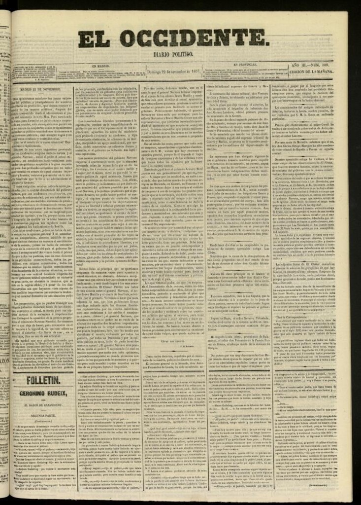 Miniatura de El Occidente: diario político del 22 de noviembre de 1857, nº 889